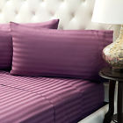 S030 Kjhjk Queen Purple Tulip Striped Cotton Flat Fitted Sheet Set Pillowcase 400 Thread 808412337475