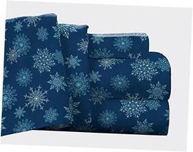 Fp175-f-sfnavy Safah International Inc Flannel Deep Pocket Set With Oversized Flat Sheet Full Snow Flakes Navy