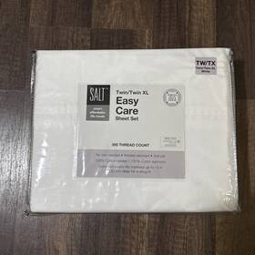 Salt 887924047836 Easy Care 300 Thread Count Cotton Sateen Twin / Xl Sheet Set In White New