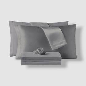 Sanders 091116753201 Gray Microfiber 7-pc Sheet Set With Satin Pillowcases And Hair-tie Full