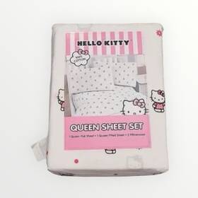 Sanrio 032281139919 New Hello Kitty Head Pink Bow Queen 4-pc Sheet Set 100% Cotton