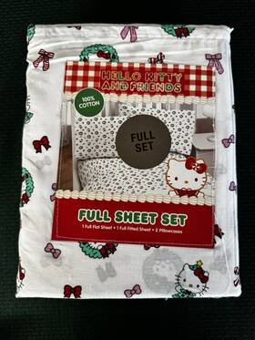 Sanrio 032281778927 New Hello Kitty Christmas Bow Wreath Cotton Holiday Full Sheet Set 4-pc