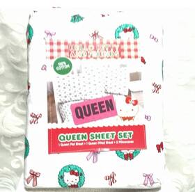 Sanrio 032281778934 New Hello Kitty Christmas Bow/wreath Queen 4-pc Sheet Set 100% Cotton Sanrio 032281778934 New Hello Kitty Christmas Bow/wreath Queen 4-pc Sheet Set 100% Cotton