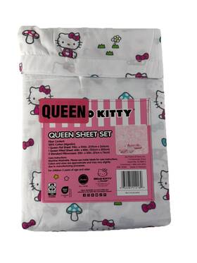 Sanrio Hello Kitty 032281112189 Mushrooms Bows 100% Cotton Girly 4 Pc Sheet Set Queen Sheets