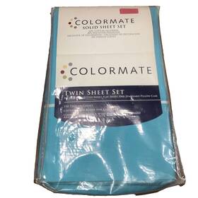 Sears 085769950100 Colormate Solid Sheet Set Twin Aqua 60% Cotton 40% Polyester 250 Thread C