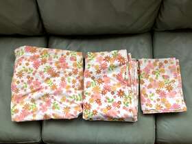 6771-682 Sears Vtg Floral Fantasia Perma Prest Muslin Full Sheet Set One Pillowcase