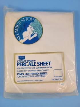 96-6944-000 Sears Perma-prest Percale White One Twin Fitted Sheet Corners Easy On/off - Nos