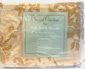 Secret Garden 663155372141 New Factory Sealed Percale Twin Sheet Set Gold With Pattern Jq Secret Garden 663155372141 New Factory Sealed Percale Twin Sheet Set Gold With Pattern Jq