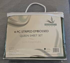 Ser-1561-gn Serenity Home Soft Essentials 4 Pc Striped Embossed Queen Sheet Set Microfiber