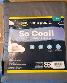 Serta 081806081066 Sertapedic So Cool 3 Piece Cooling Sheet Set Grey Twin New