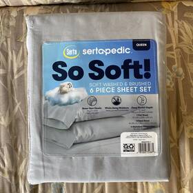 Serta 081806754885 Sertapedic So Soft Queen Size 6 Piece Bed Sheet Set Gray Extra