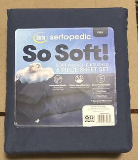 Sr0236130739-06 Serta Sheet Set Full So Soft 6 Pc Deep Pocket Boxer Hem Cool Comfort Navy Blue