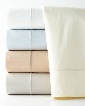 1235qnss Sferra Marcus Stripe Ivory Queen Sheet Set 4pc 100% Pima Cotton Sateen 400tc New