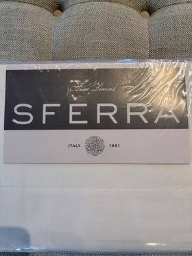Sferra 780870590497 Leonardo Queen 4 Pc. White Percale Sheet Set Italian Spun 100% Cotton New