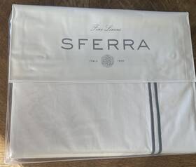 77320 Sferra 780870695949 Grande Hotel King Flat Sheet White/cadet 100% Cotton Percale Italy
