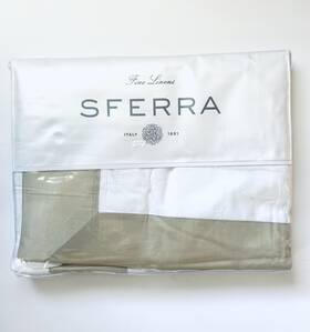 Sferra 780870709899 Casida White Flat Sheet Full Queen Size Oat/beige Sateen Applique 96x114