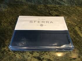 Sferra 780870729156 Giotto King Flat Sheet 114 X Cotton Sateen Navy Nip