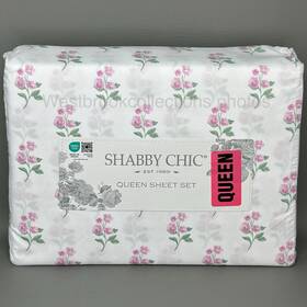 3435cs Shabby Chic 4pc Queen Sheet Set Ultra Soft Microfiber Pink Flowers On White