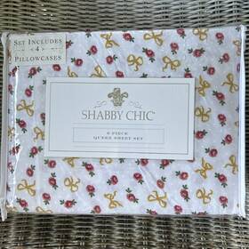 Shabby Chic Rachel Ashwell 790618101021 By 6pc Set Pink Roses Gold Bows Queen Sheets