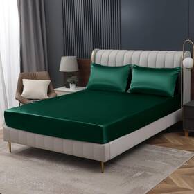 Shenzhenshibulaosongmaoyiyouxiangongsi 313100494403 Blackish Green Satin Fitted Sheet - Full Size Deep Pocket Luxury And Ultra Soft