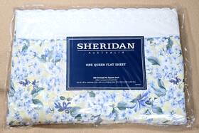 007062396 Sheridan Australia Provencal Queen Flat Sheet 100% Cotton Blue Yellow Floral B