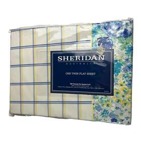 Sheridan 081018688985 Vintage Twin Flat Sheet Blue Meadow Floral 200 Thread 1980s Grid