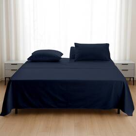 Shreem Linen Micro Ss Nb 34 Kg 107 Flex Head King Sheets For Sleep Number Bed - Top Split Inch Navy Blue