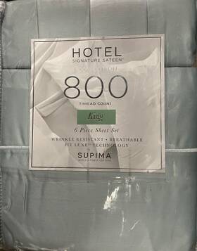 Signature 840708183724 Hotel Sateen 800 Tc Supima Cotton King Sheet Set 6 Piece Blue