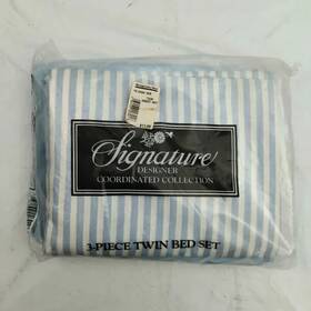 Signature Collection 034137003016 Designer Coordinated 3 Piece Striped Twin Blue Sheet Set