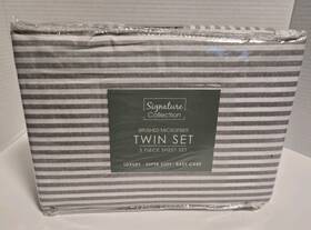 Signature Collection 091116695266 Microfiber 3-piece Sheet Set Twin Gray And White Striped