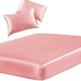 Sibx220322021 Siinvdabzx 3-piece Set Satin Twin Fitted Sheet And 2 Pillowcase Blush Pink Silky