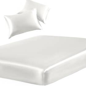 Sibx240320001 Siinvdabzx 3-piece Set Satin Twin Fitted Sheet And 2 Pillowcase Ivory White Silky Soft Fi