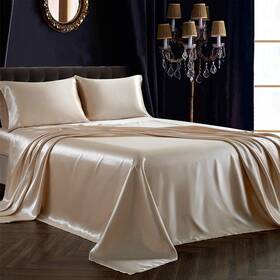 Xd0426 Siinvdabzx 4pcs Satin Sheet Set Queen Size Ultra Silky Soft Beige Bed Sheets