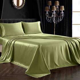 Xd0498 Siinvdabzx 4pcs Satin Sheet Set Queen Size Ultra Silky Soft Sage Green Bed