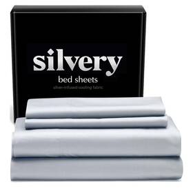Lswlc7qtr Silvery Silver-infused Cooling Fabric Queen Sheet Set Gray Hypoallergenic Luxury