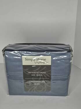 Simple Home By Royal Heritage 790618082979 Simply 300 Count 100% Tencel 4 Piece Gray Queen Sheet Set New