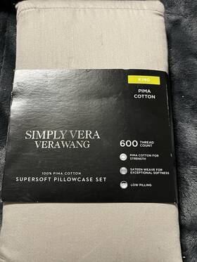 Simply Vera Wang 400441470286 100% Pima Cotton 600 Tc 2 Gray King Pillowcases New