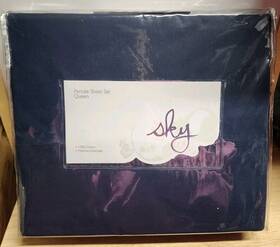 Sky 733004803772 New Percale Queen Sheet Set Navy Blue 100% Cotton Flat Fitted Pillowscases