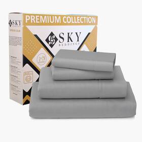 Sky-400tc-ss-54 Sky Beddings 100% Cotton Rv King Sheets 4 Piece - 400 Light Grey
