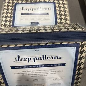 Ieh-4pc-cop-q-gr Sleep Patterns 2 X Patters 4 Piece Queen Sheet Set Cotton Soft 300 Thread Geometric Blk Ieh-4pc-cop-q-gr Sleep Patterns 2 X Patters 4 Piece Queen Sheet Set Cotton Soft 300 Thread Geometric Blk