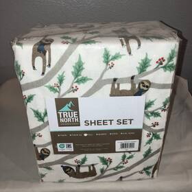 Tn20-0373 Sleep Philosophy New Sloth Sloths True North Flannel Warm 100% Cotton Sheet Set