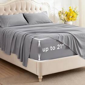 Sleep Solutions 711181734171 Deep Pocket Queen Sheets Set - Fits Mattresses Up To 21 Inches Thick 4 Piece G