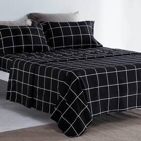Sleep Zone 711181263152 Printed Plaid Queen Size Sheet Set 4 Piece - Double Brushed Microfibe