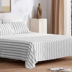 Sleep Zone 810029085243 Striped Sheet Set Queen Size 4 Piece - Double Brushed Microfiber Super Soft B
