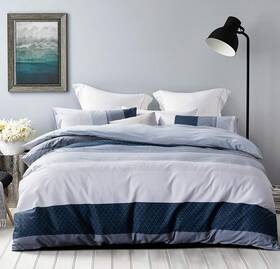 Sleepbella 971740962085 Duvet Cover Set 600 Thread Count Cotton White And Navy Striped Patchwork Com