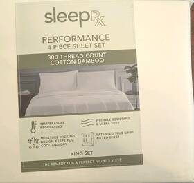 Sleeprx 801770000528 True Grip Performance King Sheet Set White 300tc Cotton Bamboo Deep Fit