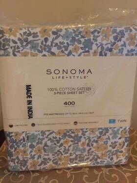 Sonoma 400990511904 400 Count 100% Cotton Sateen Twin Sheet Set Floral New