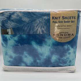 65559 Sonoma Home Goods Vintage Sheets Blue Tie-dye 100% Cotton Knit Full- New Unopened