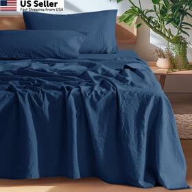 Ymsjtqnnb-328 Sonoro Kate 100% French Pure Linen Sheets Queen 16 Inch Deep Navy Blue