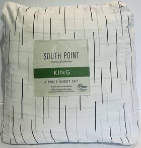 South Point 840125915946 Queen 6 Piece Sheet Set Chalk Stripe Grey White King